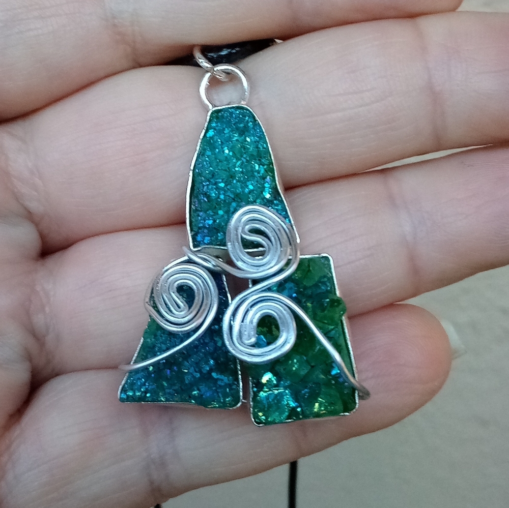 New Handcrafted Pendant Necklace Mermaid Aura Quartz Gems set in Sterling Silver